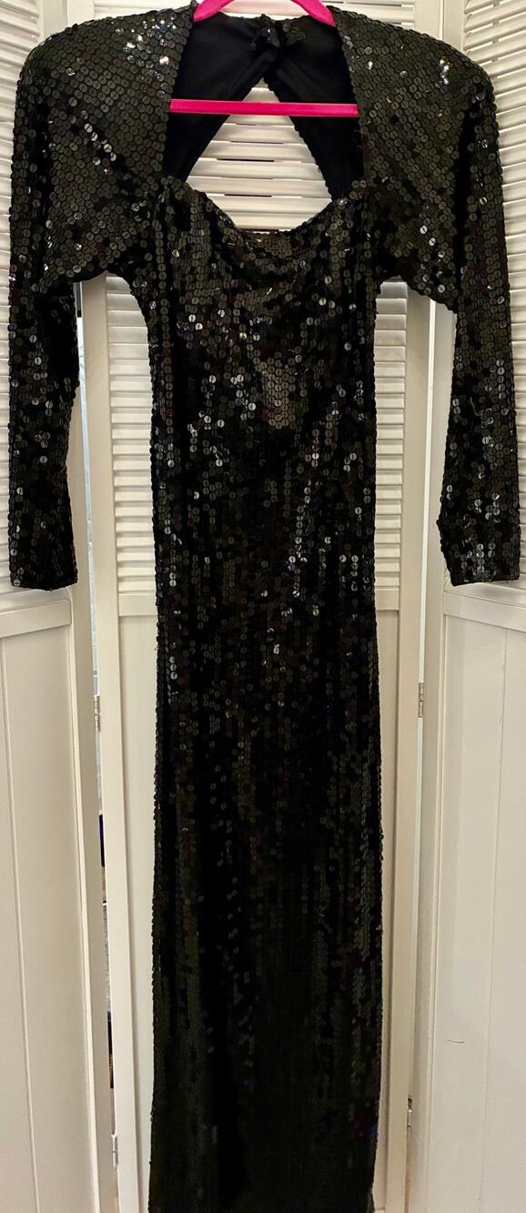 Vintage Lillie Rubin Black long-Sleeve Sequin Gown